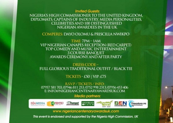 THE NIGERIAN CENTENARY AWARDS UK  - 27.06.14