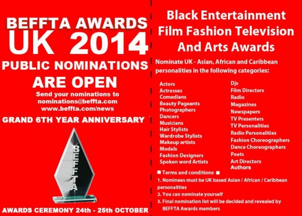 6th BEFFTA UK Awards 2014 Public Nominations NOW OPEN